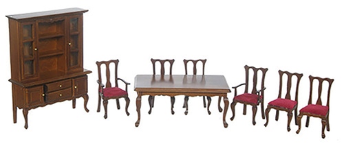 Dining Room Set, 8 pc., Red, Walnut